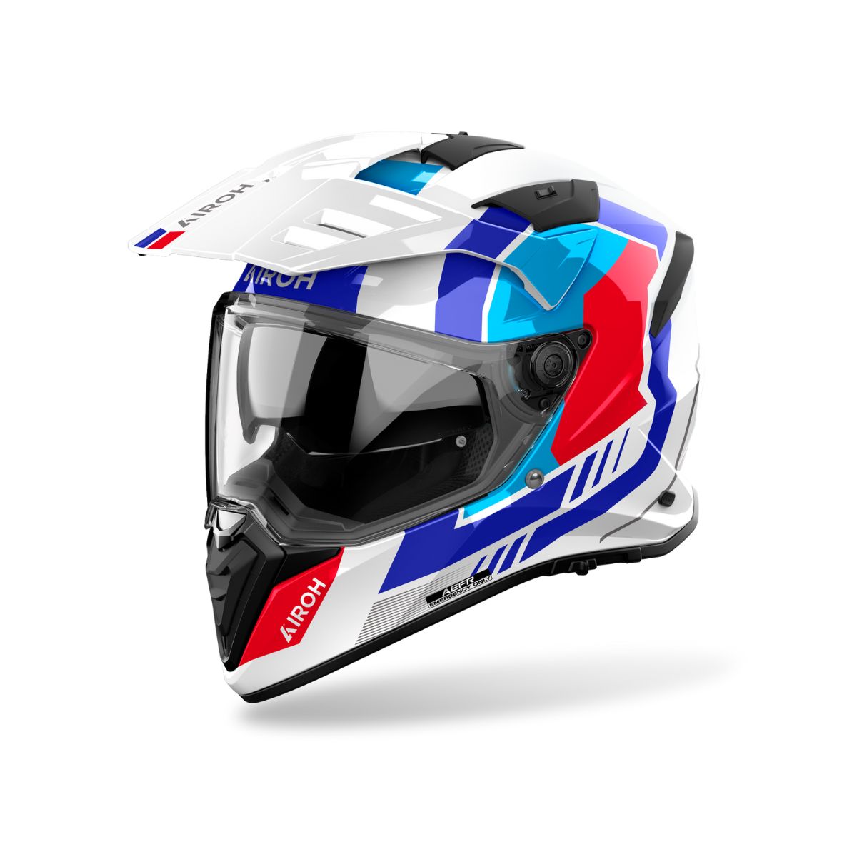 CASCO AIROH DUAL BANDIT HORN BLANCO AZUL ROJO BRILLANTE