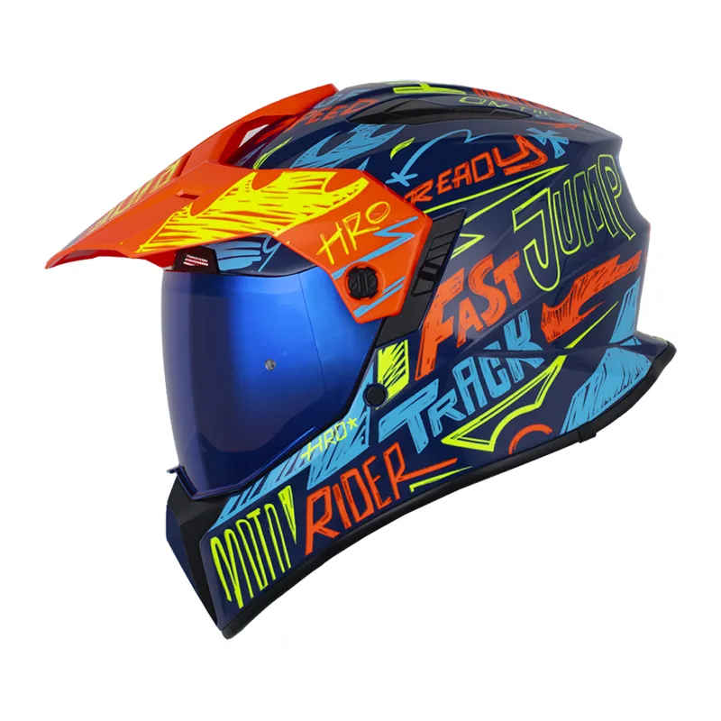 CASCO HRO MX340 DV STRIPE AZUL OSCURO NARANJA NEON BRILLANTE