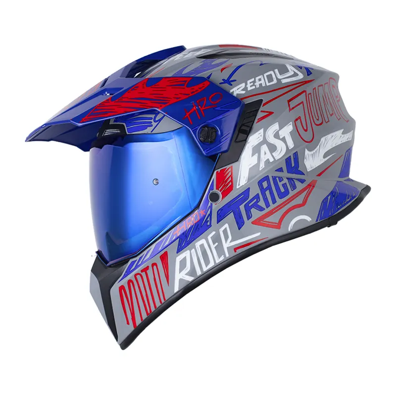 CASCO HRO MX340 DV STRIPE GRIS AZUL BRILLANTE