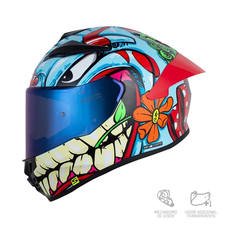 CASCO SHAFT 584SP THE CLOWN AZUL CLARO ROJO BRILLANTE