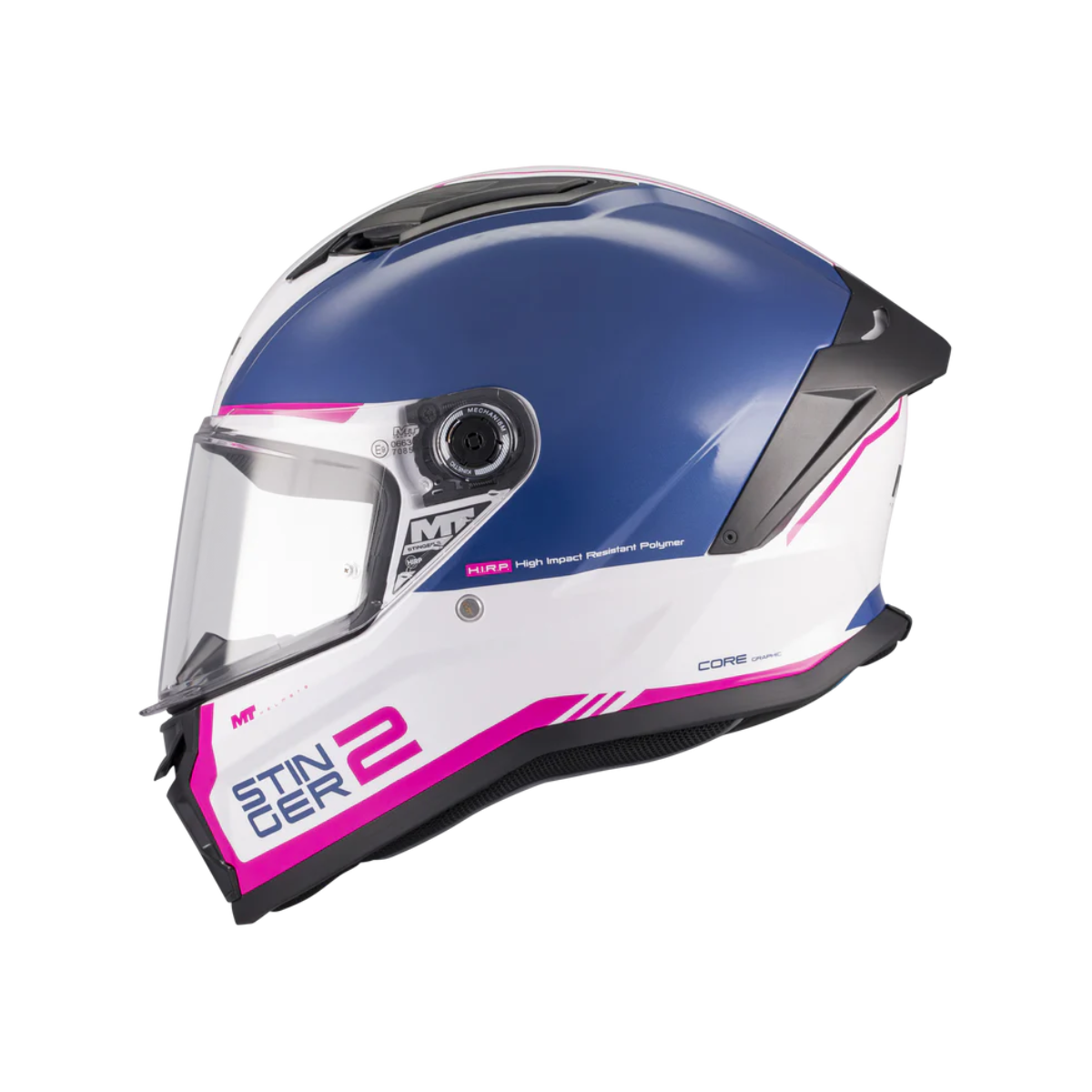 CASCO MT STINGER 2 CORE A8 BLANCO AZUL FUCSIA BRILLANTE