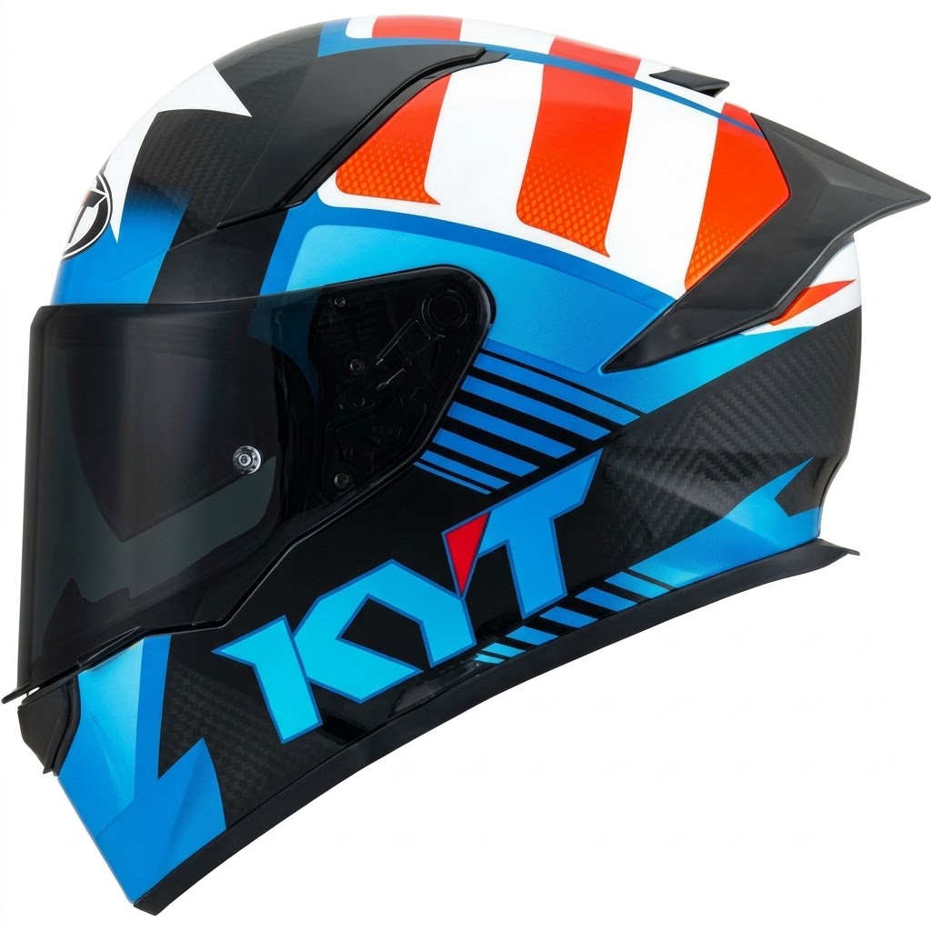 CASCO KYT R2R STRAIGHT AZUL ROJO NEGRO BRILLANTE