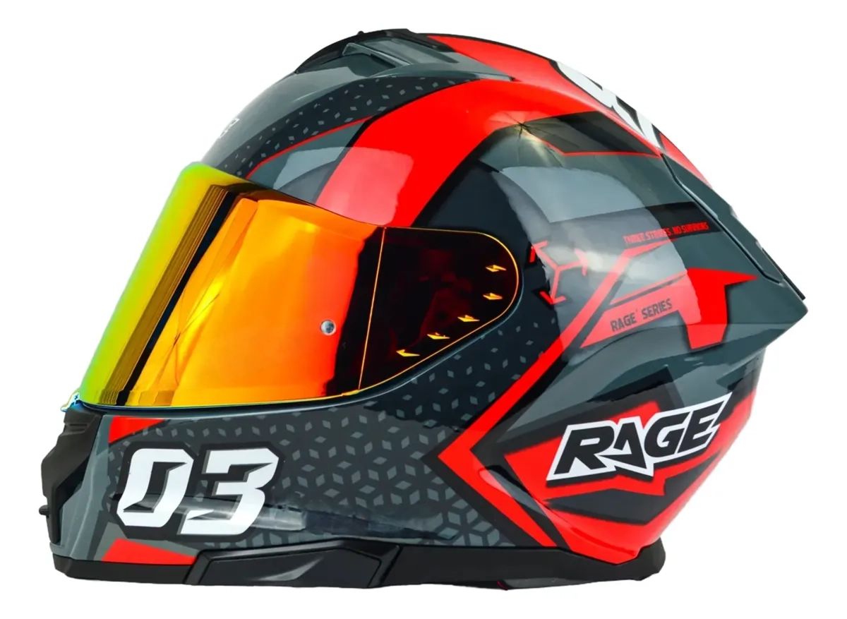 CASCO RAGE RS200 RACING SPIRIT GRIS ROJO NEGRO BRILLANTE